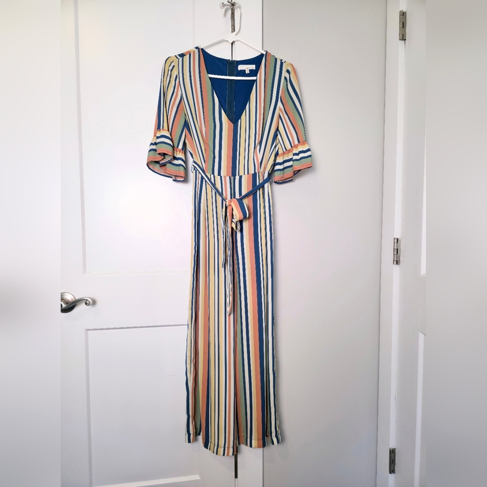 June & Hudson Womens Jumper Small Pantsuit Colorful Stripe Retro Wideleg Cropped - Picture 1 of 7